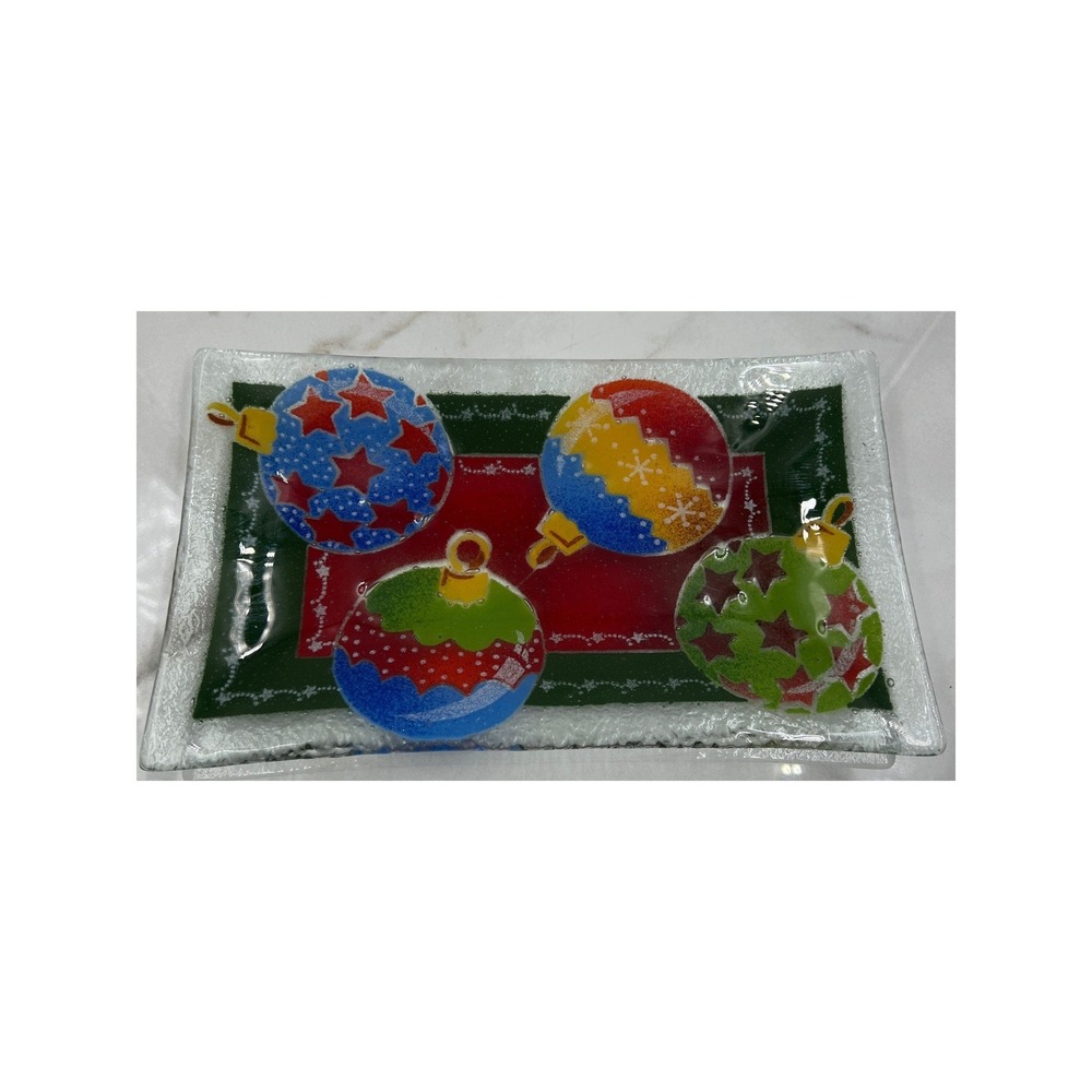 Peggy Karr Vintage Fused Art Glass Art Plate Signed Christmas Ornament Colorful